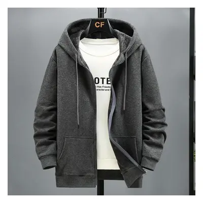 (grey, XL) Plus Size Hoodie Men Autumn Winter Fleece Hoodies Solid Color Jacket Hoodies Big Size