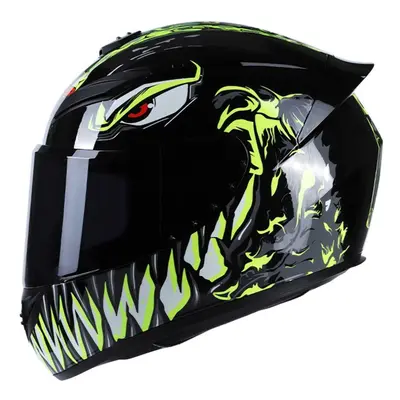 (Black Green Teeth M) Motorcycle Helmet Full Face Rapid Street Helmet Unisex Adult Cool Rider Eq