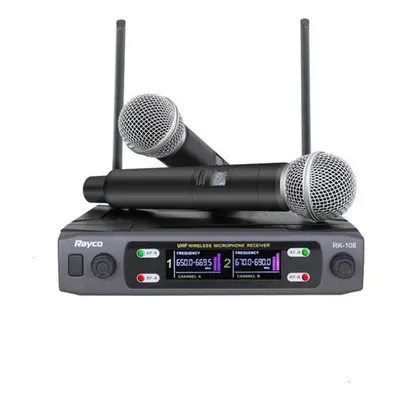 (UK Plug) Wireless Microphone Handheld Dual Channels Uhf Fixed Frequency Dynamic Mic For Karaoke