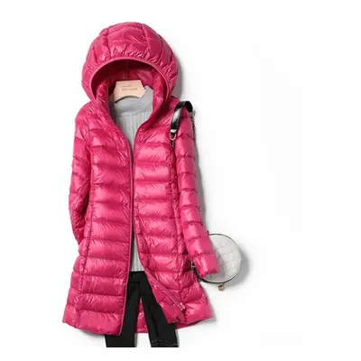 (rose red, 5XL) Winter Womens Down Jackets Long Ultra Light Thin Casual Coat Puffer Jacket Slim 