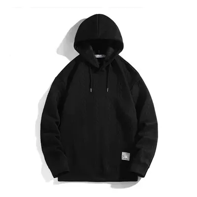 (black, 6XL) Plus Size Men&apos;s Hooded Sweatshirt Autumn Braided Jacquard Long-sleeved Pullove