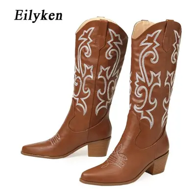 (brown, 35) Eilyken Retro Autumn Winter White Knee High Boots Big Size Women Comfy Walking Femal