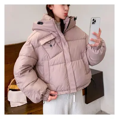 (pink, S) Thicken Outwear Women Parkas Korean Fashion Hooded Winter Coat Female Loose Warm Long 