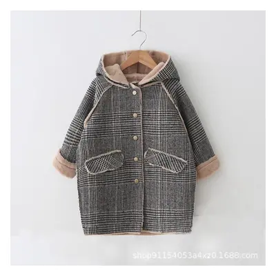 (multicolor, 160) Year Children Outwear Winter For Girl Plaid Thicken Woolen Jacket Coat Teenage