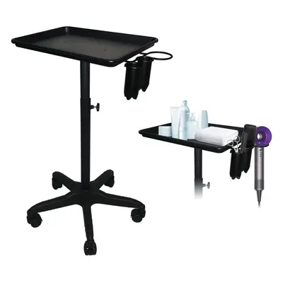 (Black) Professional Adjustable Salon Instrument Trolley Stand with Casters and Accessory Caddy