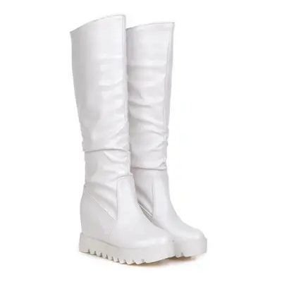 (white, 41) 7/women&apos;s Slope Heel Boots Are Simple And Comfortable. Thick Soled Solid Color 