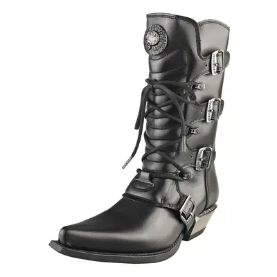 (8.5) New Rock Cowboy Boots Unisex Knee High Boots in Black