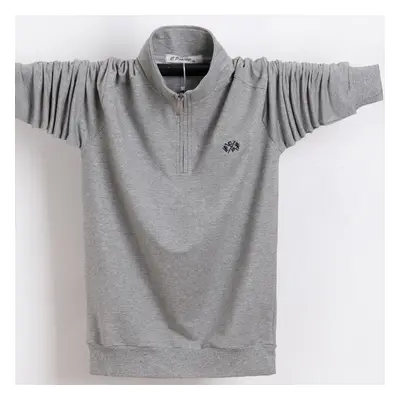 (light grey, 5XL) Spring And Autumn Men&apos;s Zipper Long Sleeve T-shirt Casual Pure Cotton Men