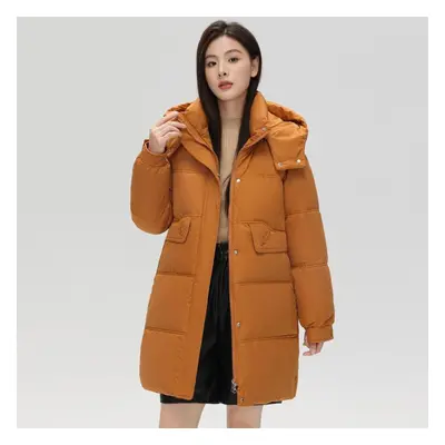 (brown, XL) Autumn Winter Thicken Warm Parka Women Casual Solid Color Big Pocket Loose Hooded De