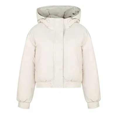 (beige, L) Women Autumn Winter Soild Color Thicken Outwear Cotton Padded Hooded Warm Jacket Coat