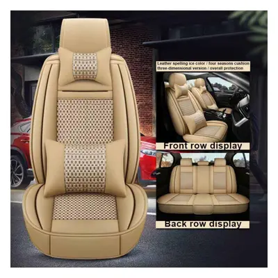 (beige, Deluxe Edition) Full Envelope Car Cushion Four Seasons Universal Leather Seat Cover Suit