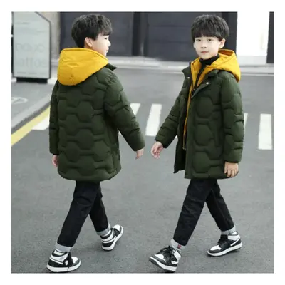 (green, 130) Winter Warm Children Jackets Boys Clothes Warm Jackets Long Hooded Coats Waterproof