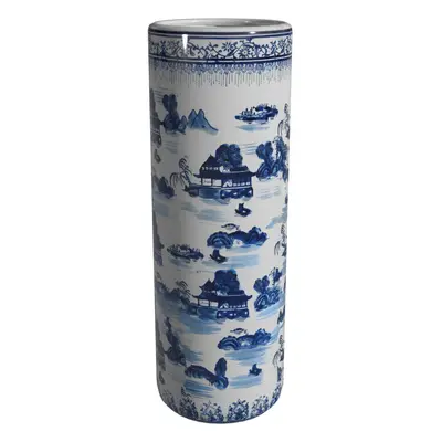 Oriental Furniture Landscape Blue White Porcelain Umbrella Stand