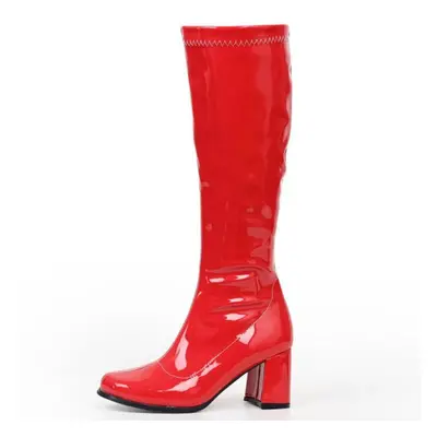 (red, 39) Woman Gogo Boots Square Heel Knee-high Classic Square Toe Boots Pu Leather Zip Boots U