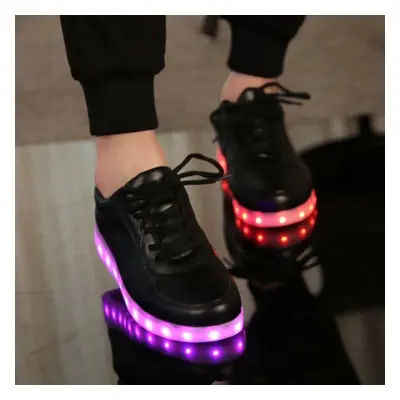 (black, 34) Colors Led Luminous Shoes Men Women Unisex Couple Sneakers Fashion Casual Flat Led S