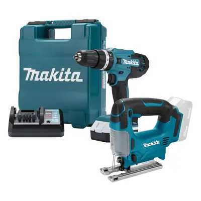 Makita 18v Lithium ion Cordless Combi Hammer Drill + Jigsaw -1x2.0 Battery