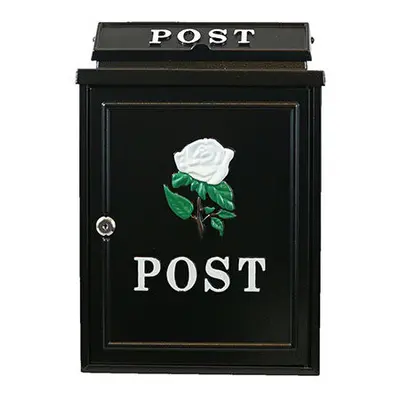 (White) DWD Vintage Decor Post Mail Letter Box with Rose