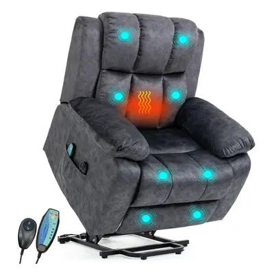 ((Dark Grey)) Rise and Recline Chair Electric Point Heated Massage Sofa Riser Recliner Armchair