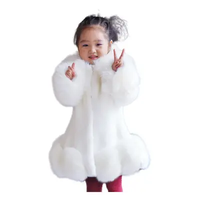 (White, Years) Kids Girls Padded Winter Coat Jacket Fur Hooded