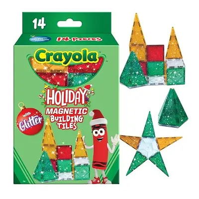 CreateOn Crayola Holiday Glitter Magnetic Tiles Building Set for Kids Magnetic Building Toys for