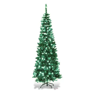 6Ft/1.8M Pre Lit Artificial Green Slim Christmas Pencil Tree,430 Pointed Tips,180 Cool White LED