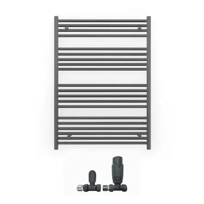 (700 x 1200mm (BTU: 2483), With TRV Straight Valves) 700mm Wide Anthracite Towel Rail Radiator +