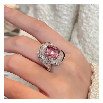 Charms Pink Quartz Wedding Flower Rings Womens Sterling Silver Jewelry Ring Romantic Gemstone En