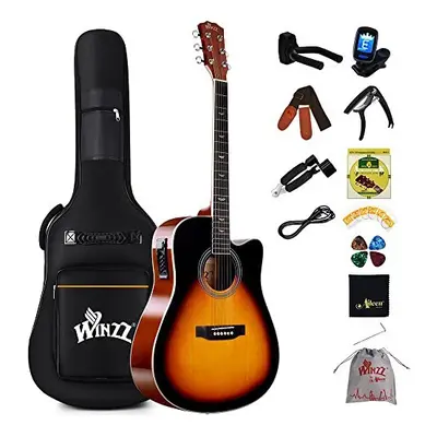 Winzz Electro-Acoustic Guitar for Adults, 4/4 Full Size Beginner Guitar Folk for Children over y