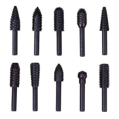 10pcs Rotary Burr Set 6mm Shank Wood Carving Polish Grinding Rasp Drill Bit Tool