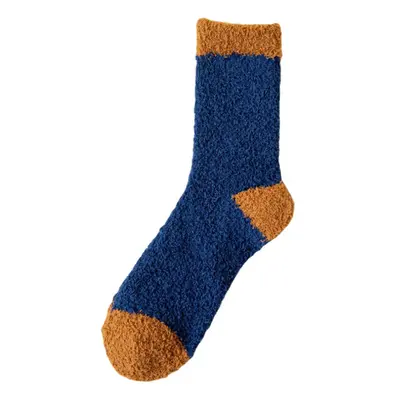 (Navy) Pairs Men Blended Coral Fleece Thickened Color-match Simple Breathable Warmth Socks