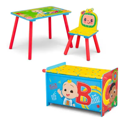 Delta Children CoComelon 3-Piece Toddler Playroom Set - Includes Table Chair and Toy Box Green