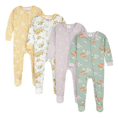 Gerber Baby Girl's 4-Pack Footed Pajamas Roses and Fox 5T