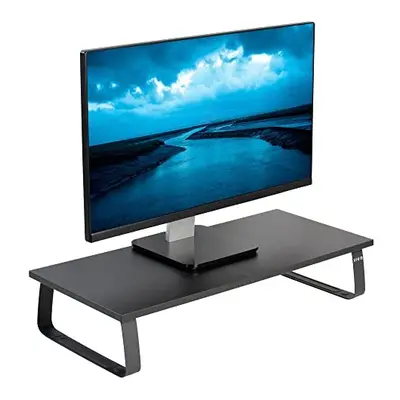 24 inch Monitor Stand, Wood & Steel Desktop Riser, Screen, Keyboard, Laptop, Small TV Ergonomic 