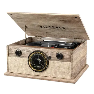 Victrola 4-in-1 Cambridge Farmhouse Modern Bluetooth Turntable with FM Radio Farmhouse Oatmeal