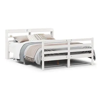 vidaXL Bed Frame with Headboard Bed White 135x190 cm Double Solid Wood Pine