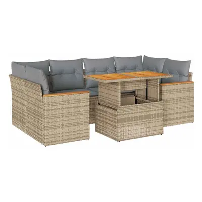 (beige and grey) vidaXL Piece Garden Sofa Set with Cushions Grey Poly Rattan Acacia