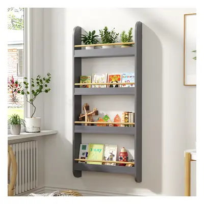 4-Tier Kid's Wall-Mounted Bookshelf, Grey