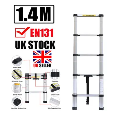 1.4M Extendable Aluminium Telescopic Ladder DIY Tool Max Load 150KG