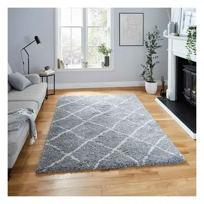 (Grey/Cream, x cm) Diamond Geometric Shaggy Rugs Nordic Scandi Barber Style Rug Soft Warm Small 