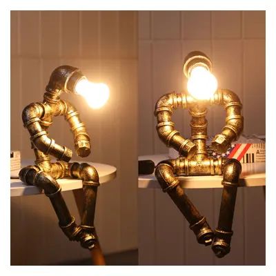 Retro Industrial Water Pipe Table Lamp Steampunk Robot Desk Light Home