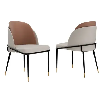 (Brown + Off White) Set of Luxury Double Colors Kitchen Dining Chair