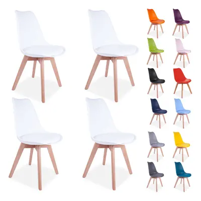 (White) 4x Tulip Pyramid Dining Chairs PU Padded Seat