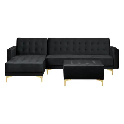 Corner Sofa with Ottoman ABERDEEN Velvet Black Right Hand