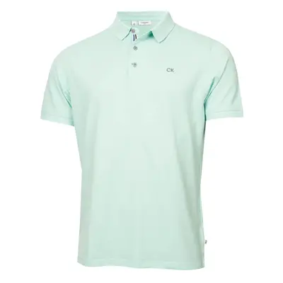 (L, Aqua Sport) Calvin Klein Mens Campus Button Ribbed Collar Golf Polo Shirt