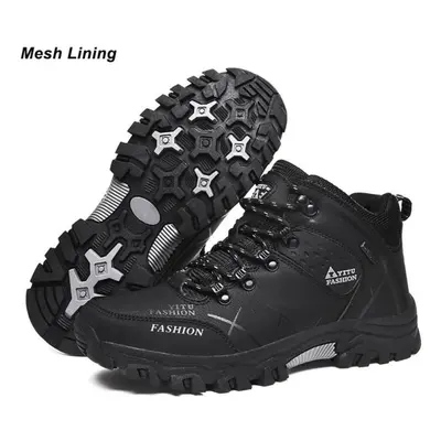 (black,white, 39) Men&apos;s Hiking Boots Waterproof Snow Boots Leather Sneakers Male Outdoor Sp