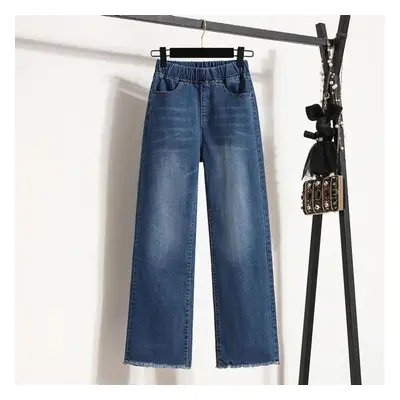 (blue, XXXXL) Classic Oversize 4xl Baggy Wide Leg Jeans Bleached Korean Women Denim Ankle-length