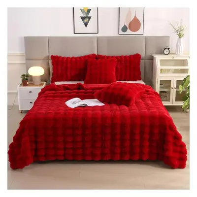 (red, 100*160CM) Rabbit Fur Thickened Double Layer Warm Sofa Napping Blanket Faux Fur Blanket