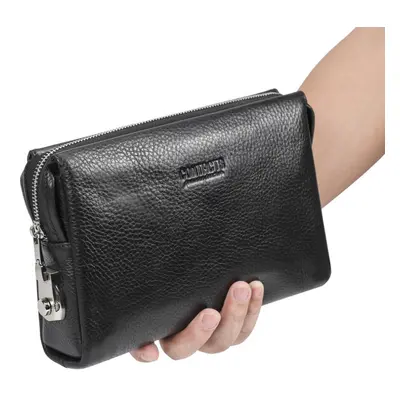 (black) Genuine Leather Clutch Bags Password Design Men Handbag Wristlet Large Capacity Clutch W