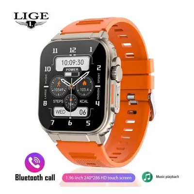 (Orange, silicone strap) LIGE Recording Function SIRI Dial Smart Watch 600MAH Large Battery TWS 