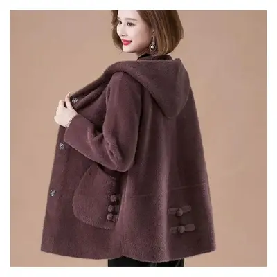 (coffee, S) Mid Aged And Elderly Spring And Autumn New Mink Fleece Women&apos;s Coat High Grade 